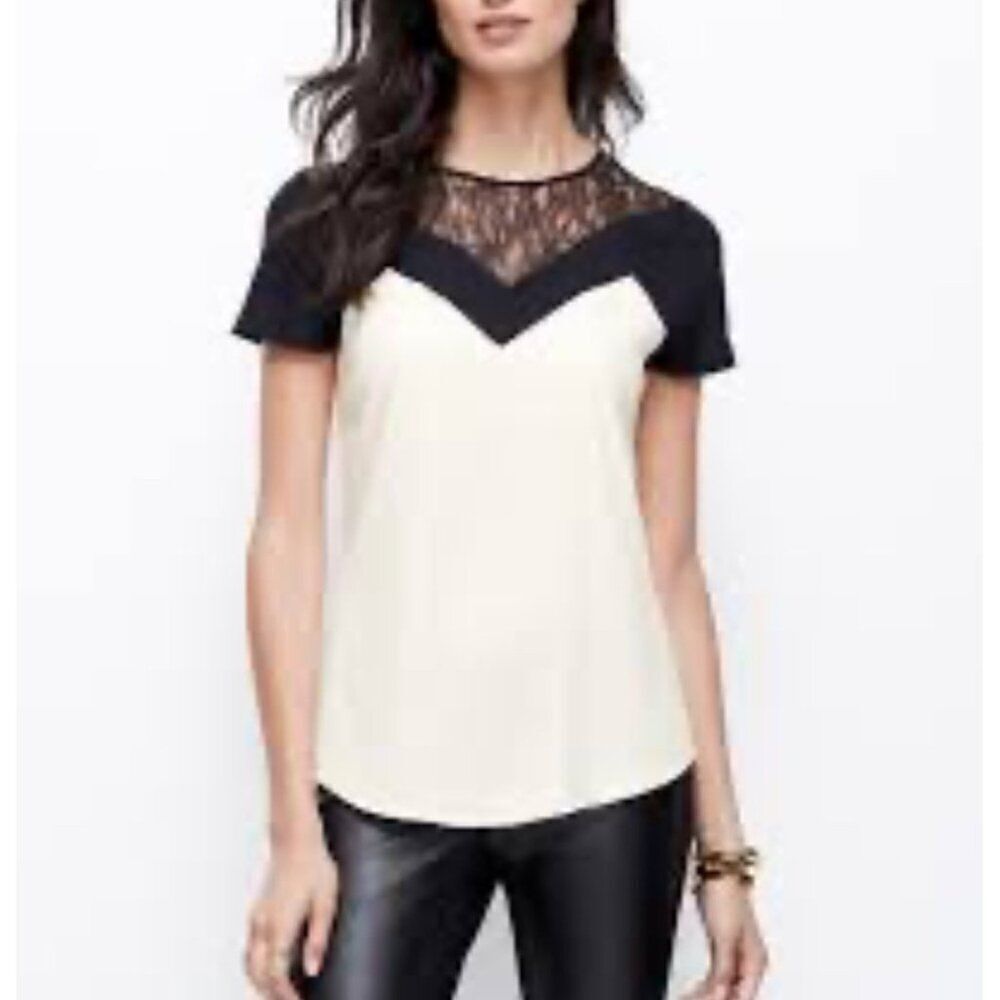 Ann Taylor Women Black White Lace Panel Top Size XS